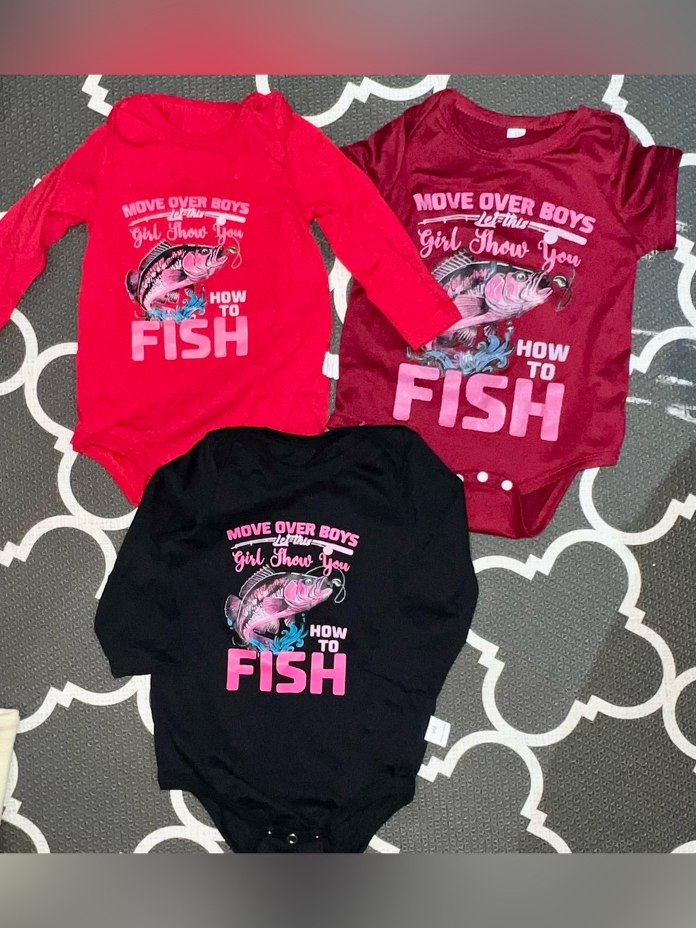 3 Long-Sleeve One-Piece Bodysuit - Pink/Red/Black - Brand Unspecific fishing